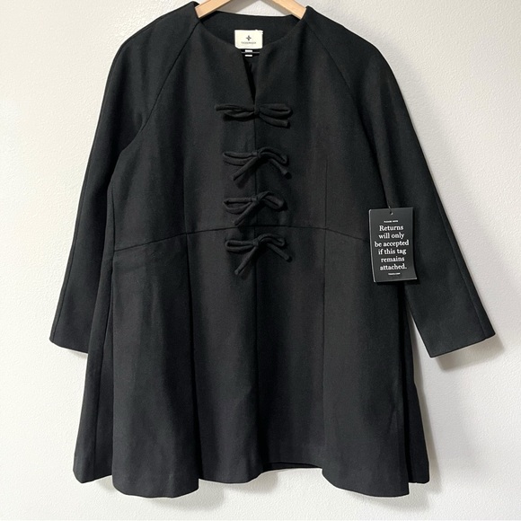 Tuckernuck Black Crepe Blair Bow Coat Dress Large - Picture 7 of 14